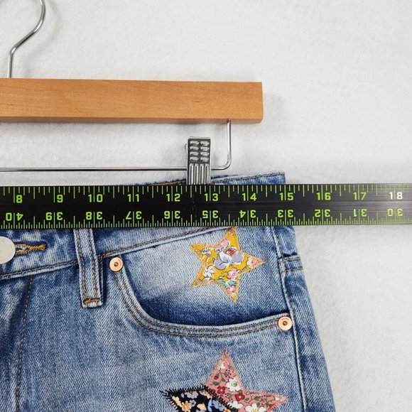 BLANKNYC Jeans Womens 28 Blue Madison Cropped Star Patch Distressed High Rise - Picture 7 of 16